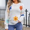Akklian Women's Crewneck Long Sleeve Floral Printed Knitted Sweater Pullover Tops Cute Oversized Aesthetic Sweater 2024 Fall view 2