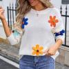 Akklian Women's Crewneck Long Sleeve Floral Printed Knitted Sweater Pullover Tops Cute Oversized Aesthetic Sweater 2024 Fall view 3