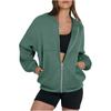 Akklian Women's Zip Up Sweatshirt Jacket No Hood Long Sleeve Casual Loose Outwear with Pockets 2024 Oversized Fashion Clothes Green