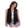 Women's Fringe Vest 70s Hippie Faux Suede Rivets Sleeveless Costume Fringe Jacket Black M view 1