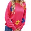 Akklian womens fashion Women's Crewneck Long Sleeve Floral Printed Knitted Sweater Pullover Tops Cute Oversized Aesthetic Sweater 2024 Fall view 1