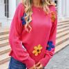 Akklian womens fashion Women's Crewneck Long Sleeve Floral Printed Knitted Sweater Pullover Tops Cute Oversized Aesthetic Sweater 2024 Fall view 2