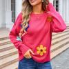 Akklian womens fashion Women's Crewneck Long Sleeve Floral Printed Knitted Sweater Pullover Tops Cute Oversized Aesthetic Sweater 2024 Fall view 4