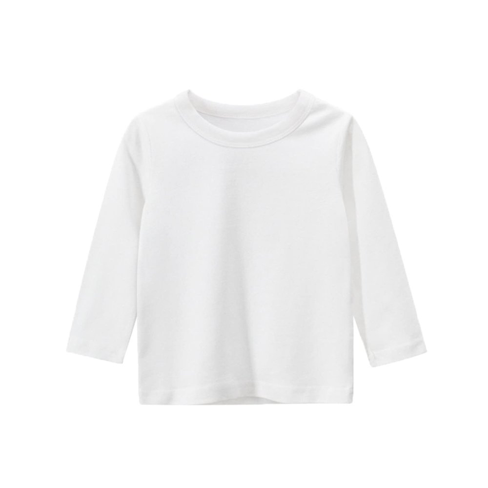 Baby Short Long Sleeve Tee Toddler Boy Girl T-Shirt Kids Solid Color Tops Solid Color Blouse (White, 6-8 Years)