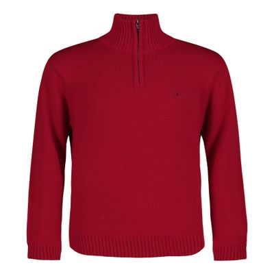 Calvin Klein Boys' Half Zip Pullover Sweater, Ribbed Neckline & Logo Detailing, Burgundy Solid, 10-12