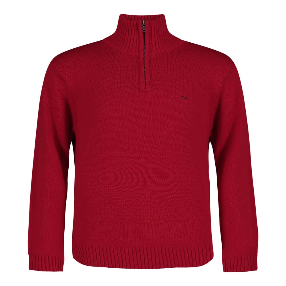 Calvin Klein Boys' Half Zip Pullover Sweater, Ribbed Neckline & Logo Detailing, Burgundy Solid, 10-12