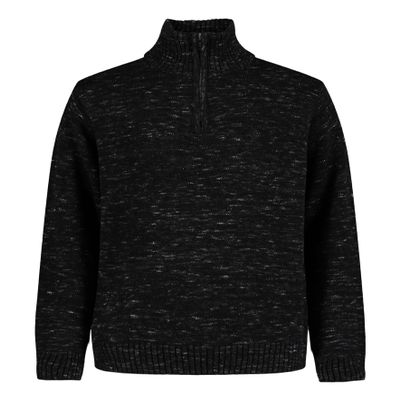 Calvin Klein Boys' Half Zip Pullover Sweater, Ribbed Neckline & Logo Detailing, Black Space Dye, 10-12