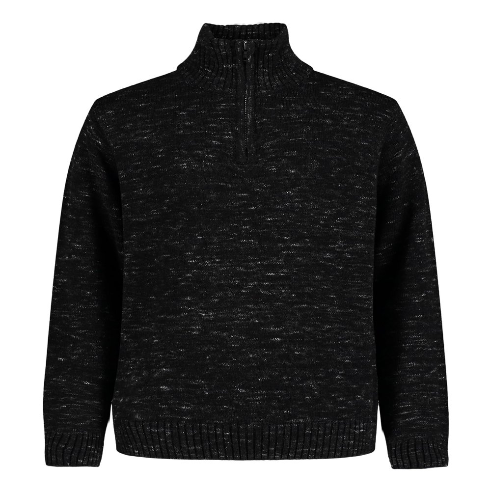 Calvin Klein Boys' Half Zip Pullover Sweater, Ribbed Neckline & Logo Detailing, Black Space Dye, 10-12