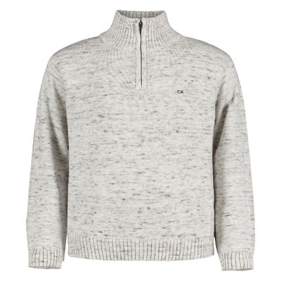 Calvin Klein Boys' Half Zip Pullover Sweater, Ribbed Neckline & Logo Detailing, Cream Space Dye, 14-16