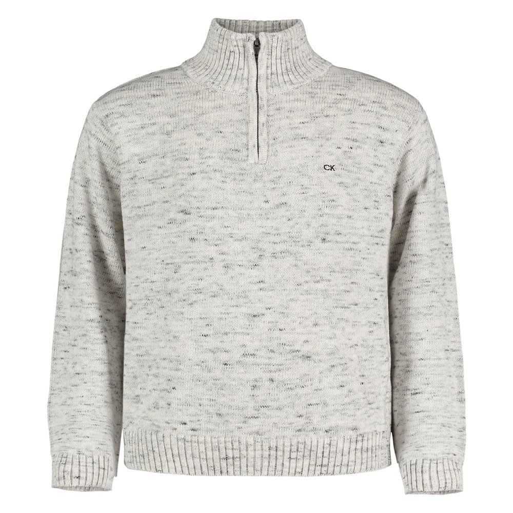 Calvin Klein Boys' Half Zip Pullover Sweater, Ribbed Neckline & Logo Detailing, Cream Space Dye, 14-16