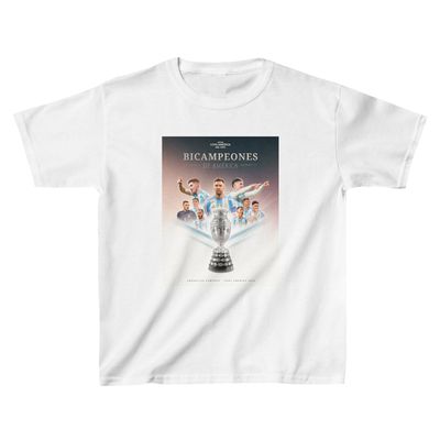 New Argentina Champions 2024 Copa Kids Shirt America BICAMPEONES Soccer Fans Campeon Team Jersey | Unisex Camiseta (US, Alpha, Large, White)