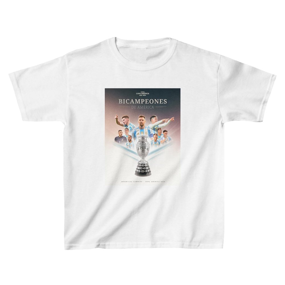 New Argentina Champions 2024 Copa Kids Shirt America BICAMPEONES Soccer Fans Campeon Team Jersey | Unisex Camiseta (US, Alpha, Large, White)