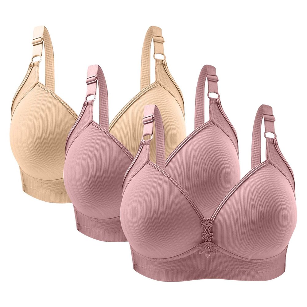 Lmdudan 3 Pcs Push Up Bras for Women Adjustable Straps Wirefree Everyday Bra Full Coverage Soft Comfy Bralette Support Bras
