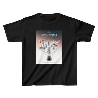 NineFit Basics New Argentina Champions 2024 Copa KIDS Shirt America BICAMPEONES Soccer Fans Campeon Team Jersey | Unisex Camiseta (US, Alpha, Small, Black)