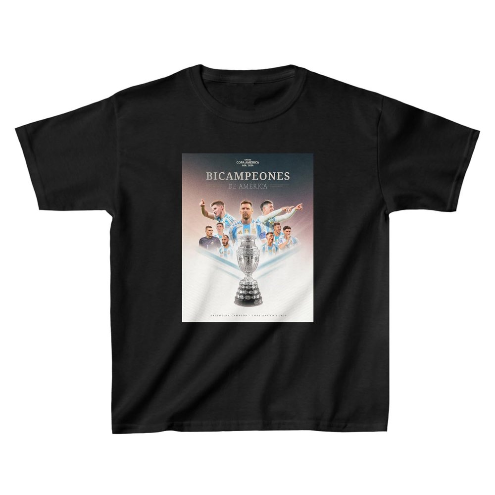 NineFit Basics New Argentina Champions 2024 Copa KIDS Shirt America BICAMPEONES Soccer Fans Campeon Team Jersey | Unisex Camiseta (US, Alpha, Small, Black)