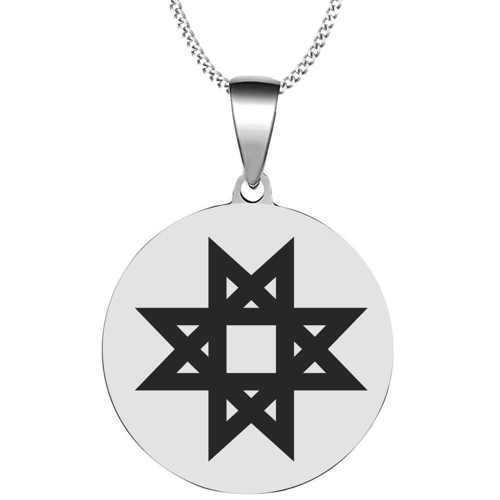 KOVEVE Latvian Auseklis Morning Star Engraved Symbol Stainless Steel Jewelry Pendant Necklace Chain, Small 30MM, Silver