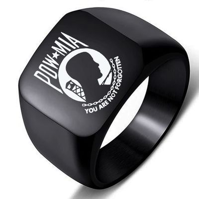 Black Engraved POW/MIA Flag The National League of Families Mens Womens Ring