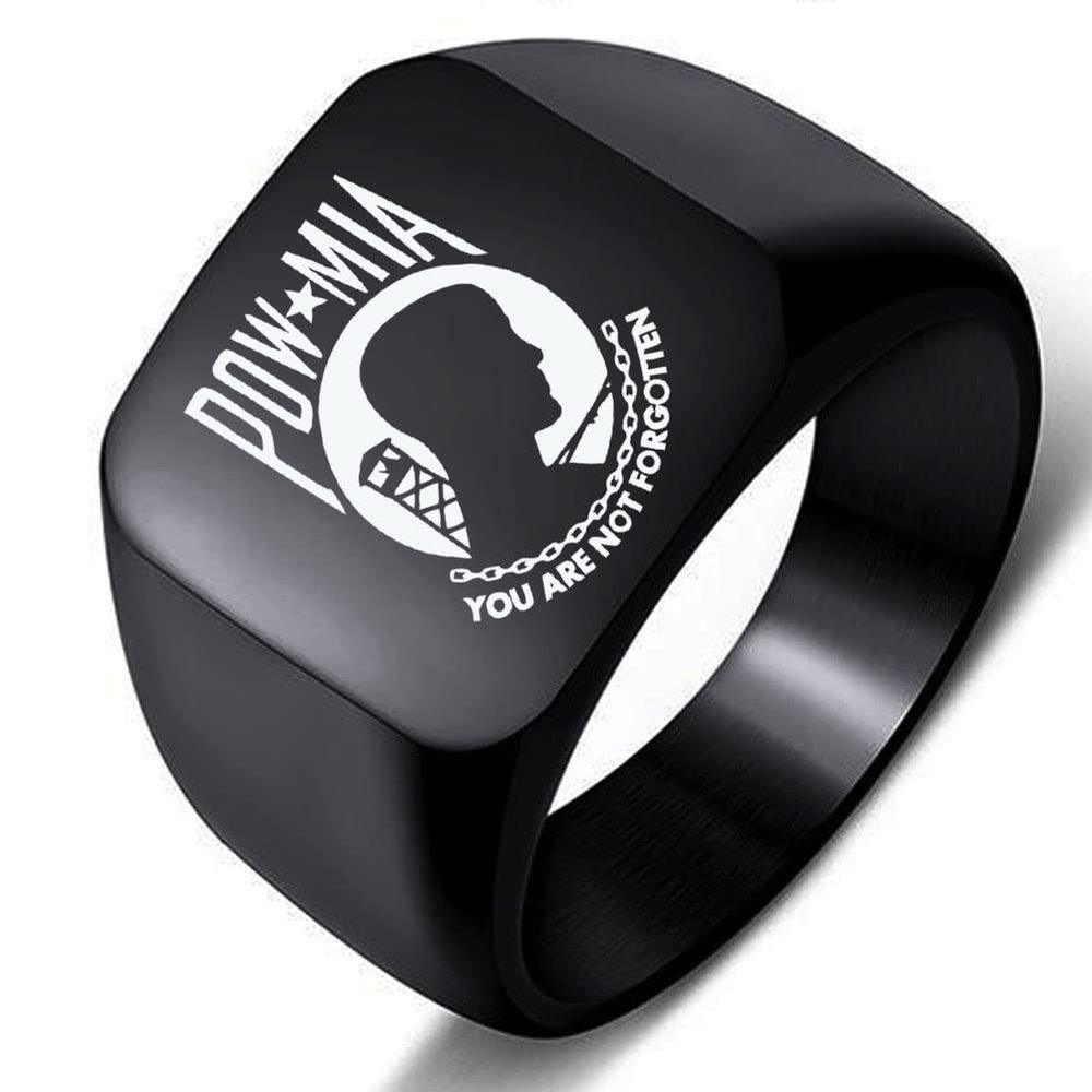 Black Engraved POW/MIA Flag The National League of Families Mens Womens Ring