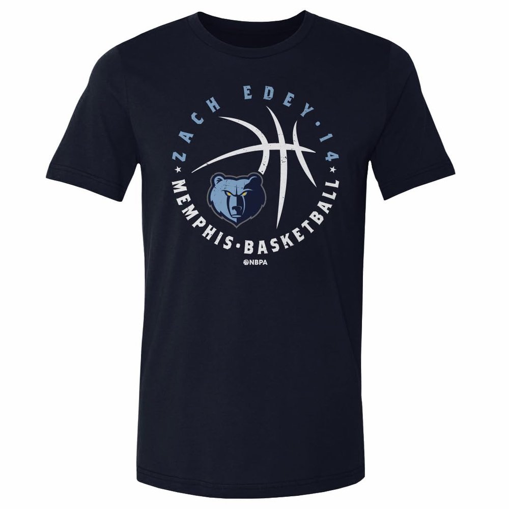 500 LEVEL Zach Edey Memphis Grizzlies Shirt - Zach Edey Memphis Grizzlies Player Ball WHT (True Navy, XX-Large)