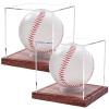 2 Pack Baseball Display Case, No Assembly Required Clear Cube Tennis Ball Holder with Solid Wooden Base, Autograph Baseball Stand Box for Single Ball view 1