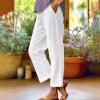 JOFOW Palazzo Pants Women Linen Cargo Pants Women Linen Pants for Women 2024 Linen Pants Women Straight Leg (White-B,5X-Large) view 4