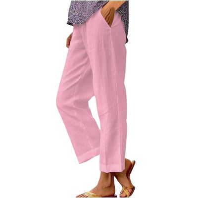 JOFOW Trousers Pants for Women Light Weight Pants for Women pantaln de lino para Mujer Wide Leg Pants Woman (Pink-B,Small)