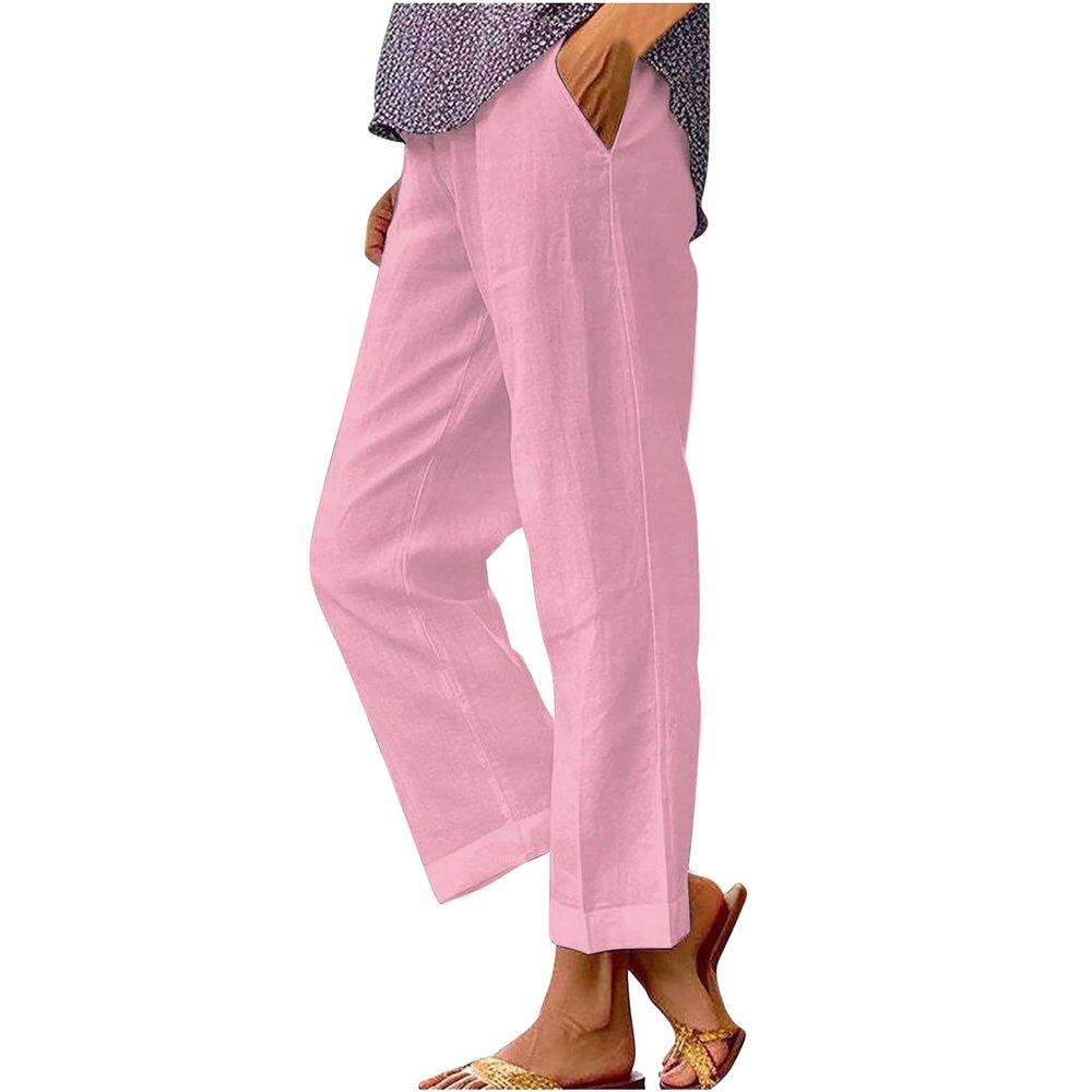 JOFOW Trousers Pants for Women Light Weight Pants for Women pantaln de lino para Mujer Wide Leg Pants Woman (Pink-B,Small)