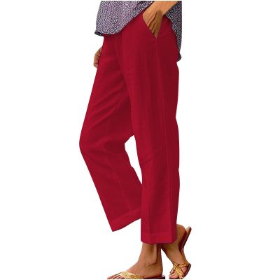 JOFOW Linen Pants Women Capris Pants for Women Wide Leg Pants Woman Lightweight Linen Pants Women (Wine-B,4X-Large)