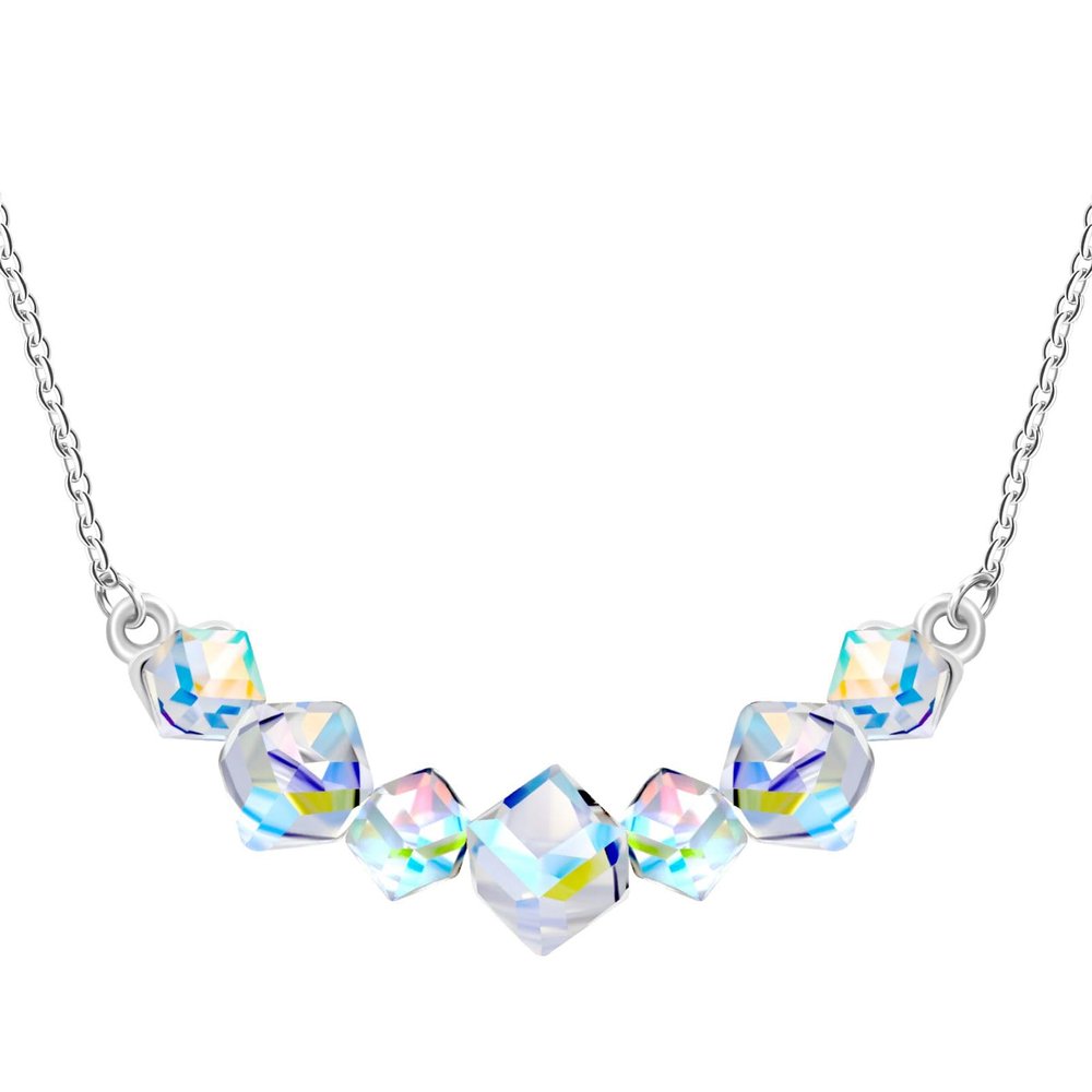 Oneress Modern Crystal Cube Necklaces Unrestrained and Stylish White AB Square Crystal Pendant Necklace Suitable for Ladies and Friends YA5052 (White AB)
