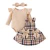 Baby Girl clothes 0-3 Months Baby Girl Dress Fall Outfits Long Sleeve Ruffle Cute Romper Plaid Dress Bows For Girls Headband Suspender Skirt Outfits Apricot 0-3 Months