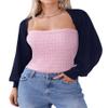 Totatuit Women's Long Sleeve Crochet Bolero Shrug Open Front Knitted Cropped Cardigan with Back Slit Navy Blue view 1