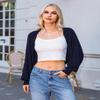 Totatuit Women's Long Sleeve Crochet Bolero Shrug Open Front Knitted Cropped Cardigan with Back Slit Navy Blue view 2