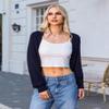 Totatuit Women's Long Sleeve Crochet Bolero Shrug Open Front Knitted Cropped Cardigan with Back Slit Navy Blue view 3