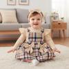 9 Month Girl Clothes Fall Outfits Long Sleeve Cute Ruffled Romper Plaid Skirt Baby Girl Outfits Bow For Girls Headband Set for Winter Spring Outfits 3 Pcs Apricot 6-9 Months view 2