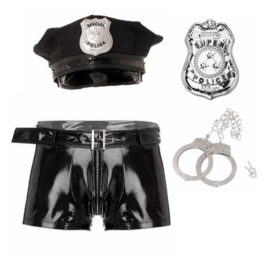 YONGHS Sexy Police Officer Set for Men Police Cosplay Costumes Uniforms Double-End Zipper Boxer Shorts Outfits Black XX-Large