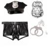 YONGHS Sexy Police Officer Set for Men Police Cosplay Costumes Uniforms Double-End Zipper Boxer Shorts Outfits Black XX-Large view 2