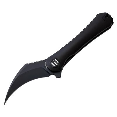 SHIELDON Scythe(XL) Black Titanium Handle DLC Coating CPM-S35VN Blade Pocket Knife, Pikal Point Folding Knife with Titanium Milled Clip