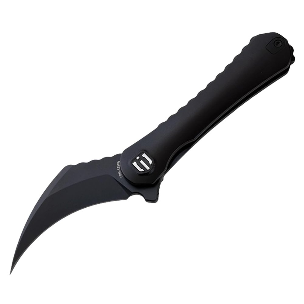 SHIELDON Scythe(XL) Black Titanium Handle DLC Coating CPM-S35VN Blade Pocket Knife, Pikal Point Folding Knife with Titanium Milled Clip