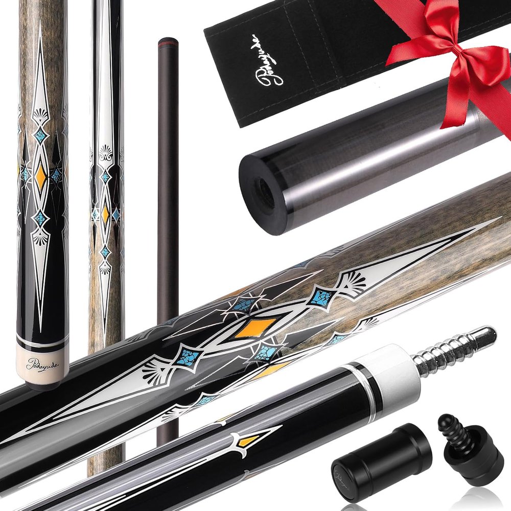 PODAYUDE Carbon Fiber Pool Cue, 12.5mm Tip Low Deflection Billiard Cue Sticks Pool Sticks, 58"" Pool Cues with Velvet Bag, 19-19.5oz, Grey