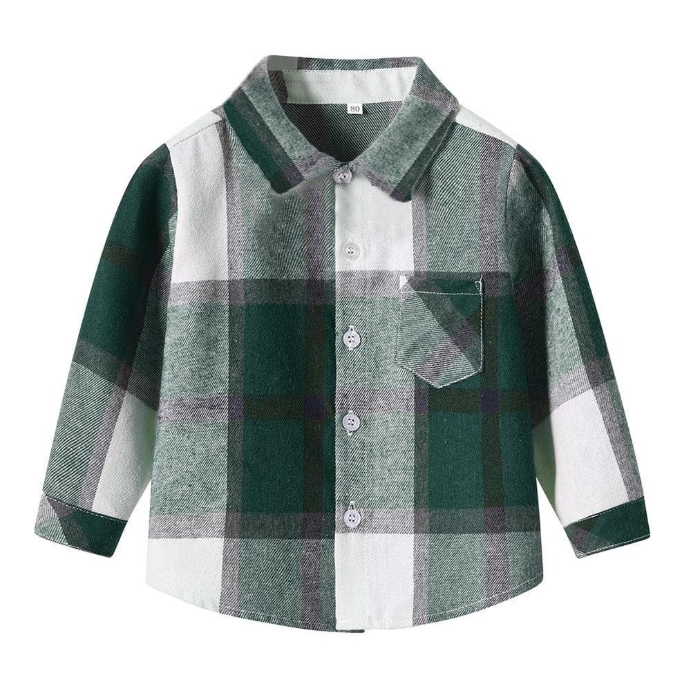 Baby Boys Flannel Shirt Toddler Long Sleeve Button Down Buffalo Plaid Shirt Little Boys Kids Fall Casual Flannel Shacket Dark Green Thin Design 4-5 Years