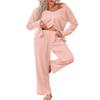 Ekouaer Womens Waffle Knit Pajamas Long Sleeve Lounge Set Button-Down Pjs Loungewear with Pockets Light Pink XXL view 1