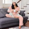 Ekouaer Womens Waffle Knit Pajamas Long Sleeve Lounge Set Button-Down Pjs Loungewear with Pockets Light Pink XXL view 3