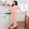 Ekouaer Womens Waffle Knit Pajamas Long Sleeve Lounge Set Button-Down Pjs Loungewear with Pockets Light Pink XXL view 4