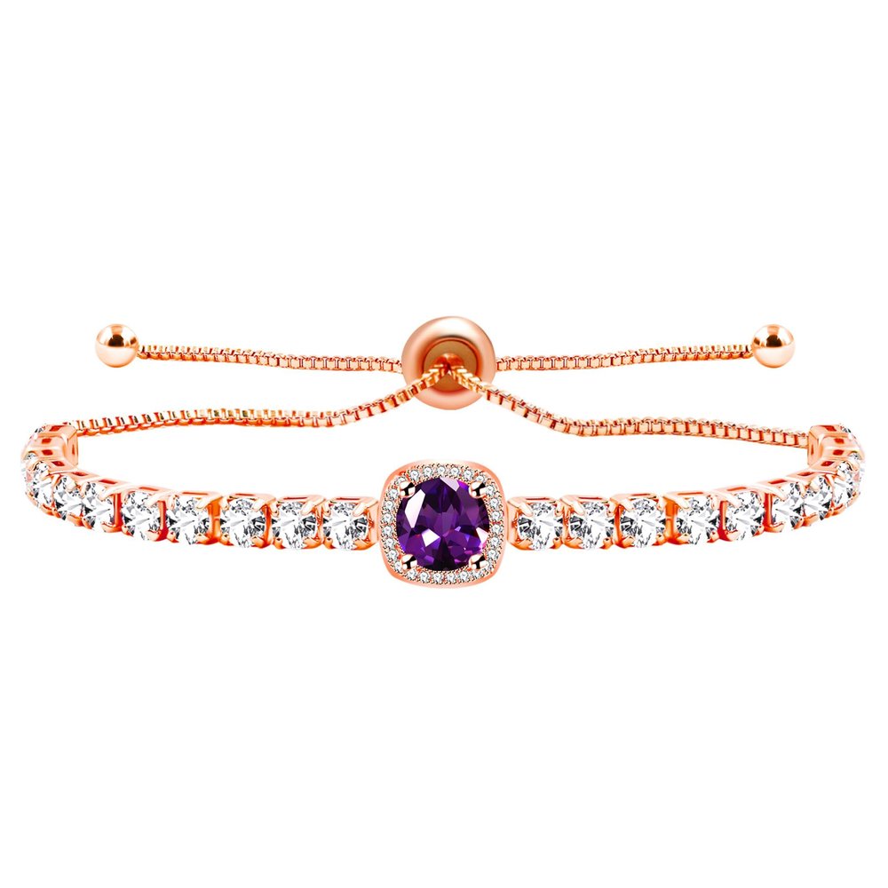 Oneress Purple Cubic Zirconia Tennis Bracelet Exquisite Dance Costumes and Accessories Wedding Bracelet YA4536 (Rose Gold-Purple)