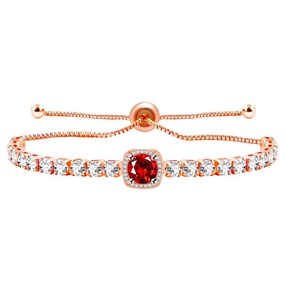 Oneress Exquisite Red CZ Tennis Bracelet for Women, Best Friends Bracelets Special Occasions Bridal Bracelet YA4536 (Rose Gold-Red)