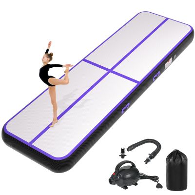 Inflatable Air Gymnastics Tumbling Mat 16ft Purple Black, Air Tumble Track Mat 4 inches Thickness with Electric Air Pump for Home Use Training Cheerleading Yoga Water Beach Park