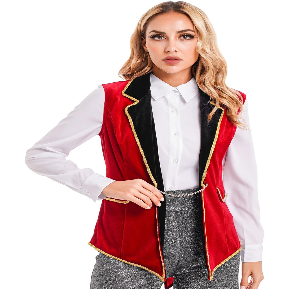 Miaeowve Women Circus Ringmaster Costumes Rave Festival Lion Tamer Cosplay Vest Swallow-Tailed Balzer Jacket Red Medium