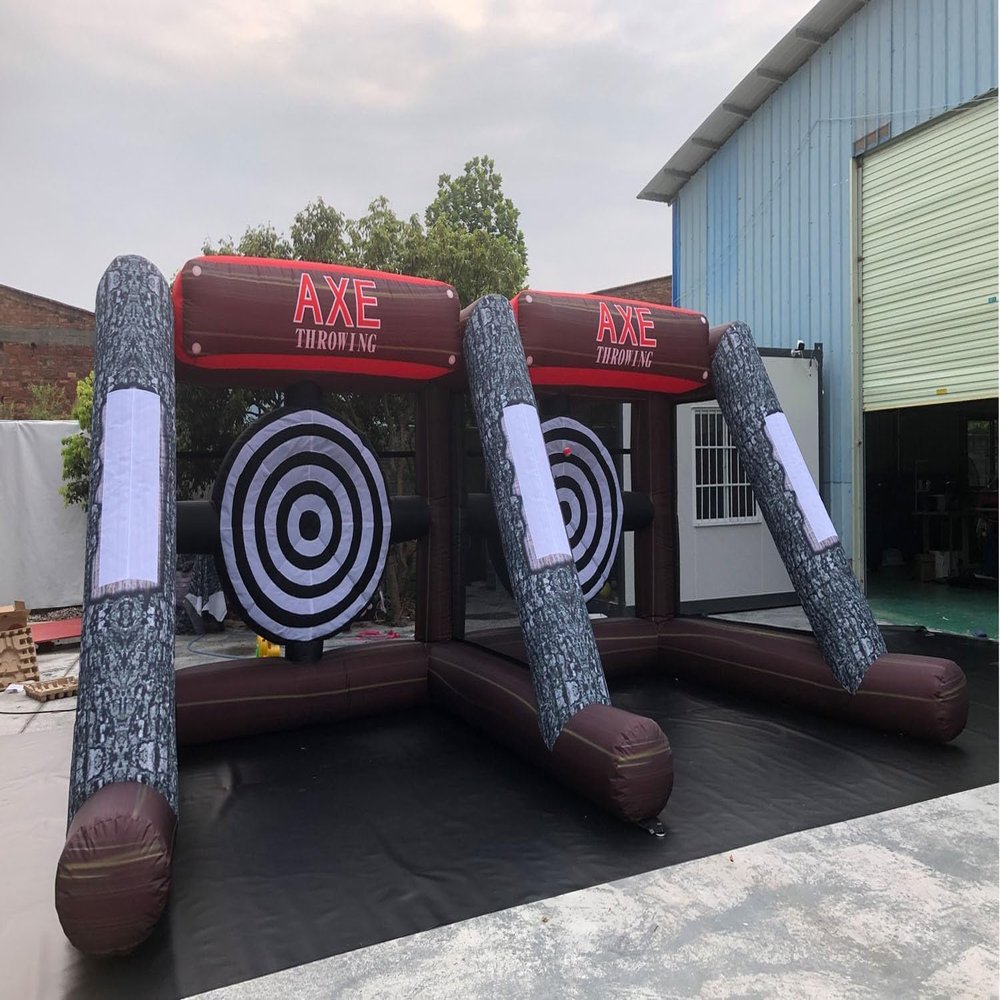 Inflatable Axe Throwing Game + Inflatable Ball Toss Target Dart Board for Backyard/Birthday/School/Team/Party Events, Double Darts for 2 Players with 24 Axes+16 Toss Ball+ 8 Soccer Balls