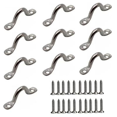 QLXHBOT 10 Pcs Stainless Steel Pad Eye Straps for Bimini Boat Top with 20Pcs Screws, Kayak Deck Loops Tie Down,4mm Pad Eye Bimini 1.8" Length