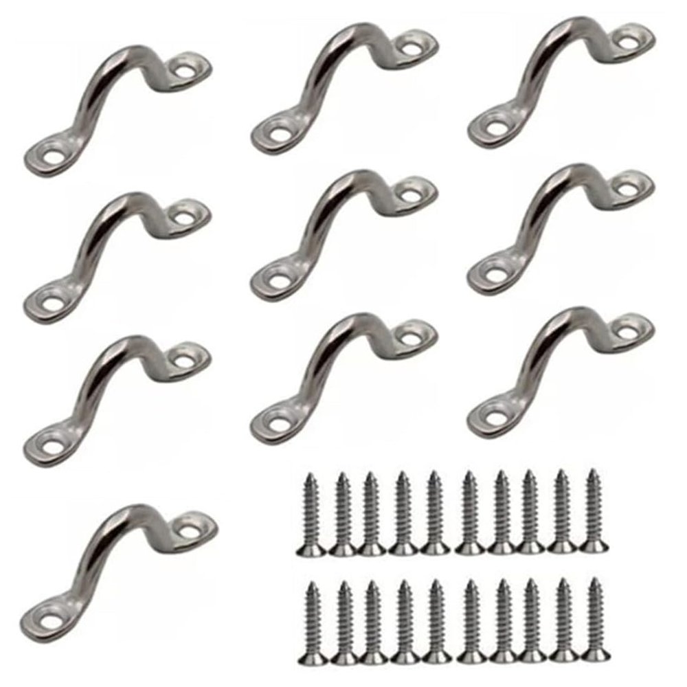 QLXHBOT 10 Pcs Stainless Steel Pad Eye Straps for Bimini Boat Top with 20Pcs Screws, Kayak Deck Loops Tie Down,4mm Pad Eye Bimini 1.8" Length